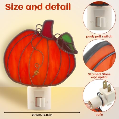 Baquler 2 Pcs Stained Glass Pumpkin Night Light Plug in Wall - Image 2