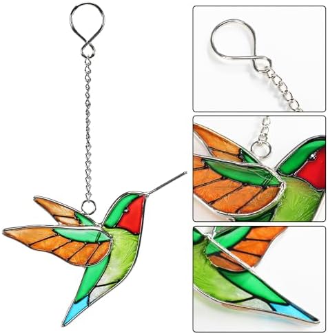 Stained Glass Hummingbird Suncatcher, Yellow Wing, 4.9 Inch - Image 5