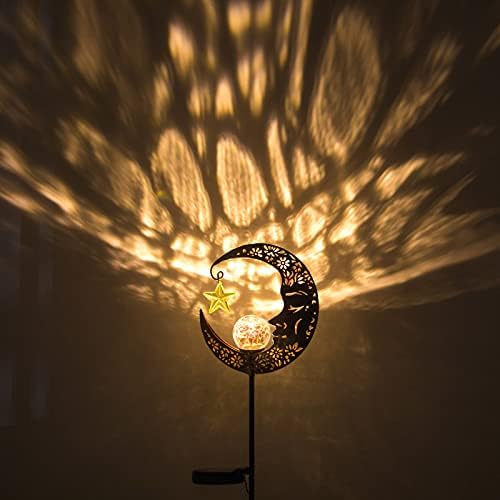 Hapjoy Solar Lights Outdoor Decor Moon Lantern for Patio,Lawn or Pathway Moon Decorations Crackle Glass Globe Stake Metal Lights Waterproof Warm LED Garden Gifts (Bronze) - Image 2