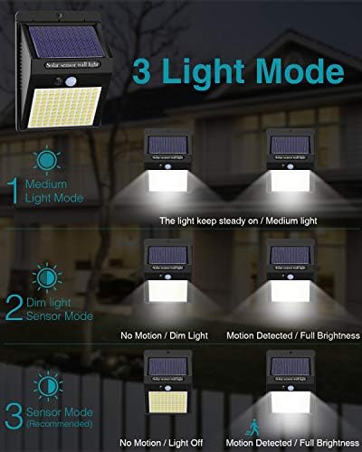 2 Pack Outdoor Solar Motion Lights - 3 Modes/100LED Wireless, IP65 Waterproof Solar Security Lights with Motion Sensor for Front Door, Backyard, Garage, Deck - Image 4