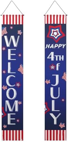 doginthehole Happy 4th of July Door Banner with Grommets for Independence Day Porch Sign Stars and Stripes Hanging Flag Memorial Day Party Yard Indoor Outdoor Decorations - Image 2