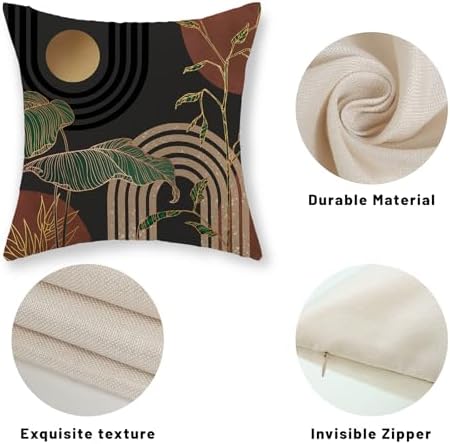 Boho Pillow Covers 18x18 Set of 2 Grey Rust Brown Mid Century Throw Pillows Outdoor Gold Green Leaf Tropical Decorative Pillowcase Bohemian Abstract Farmhouse Cushion Case for Couch Sofa Decor - Image 7