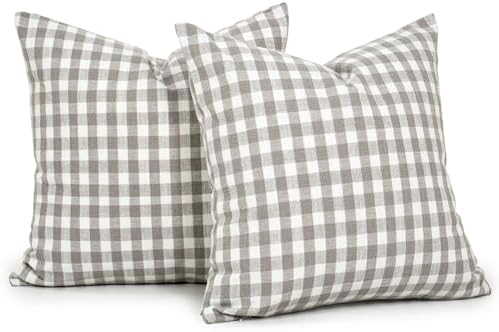 Grey Gingham Euro Pillow Sham Covers 26x26, Extra Large Gray Pillow Covers by CARRIE+HOME