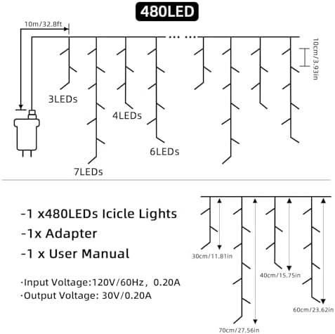 Christmas Outdoor Icicle Lights - 480 LED 66+33 FT 8 Modes Curtain Fairy String Light Plug in, Waterproof for Eaves Yard Holiday Xmas Holiday Indoor Outdoor Decoration - White - Image 6
