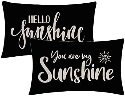 7COLORROOM 2Pack Farmhouse Decor Pillow Covers Hello Sunshine/You are My Sunshine Rectangular/Waist Cushion Covers Spring Summer Black Home Decorations Lumber Pillowcases 12" X 20" (Black) by 7COLORROOM