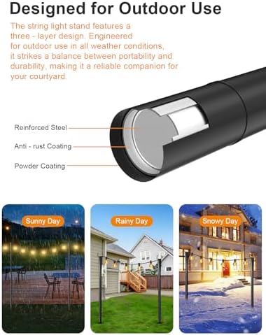6 Pack String Light Poles for Outside, Adjustable Metal Patio Light Poles - Image 5