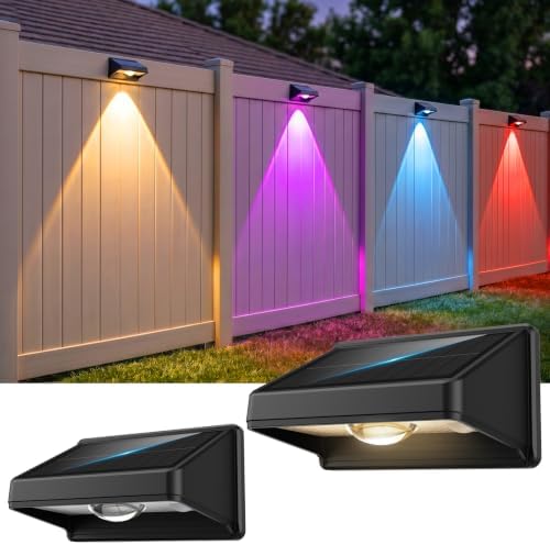 Solar Fence Lights Outdoor,7 Colors & RGB Fence Lights Solar Powered,2Pack by Gbeast