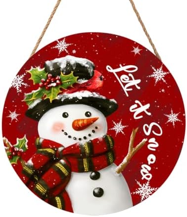 Christmas Snowman Sign for Front Door Decor Let It Snow Winter Hanging by Unknown