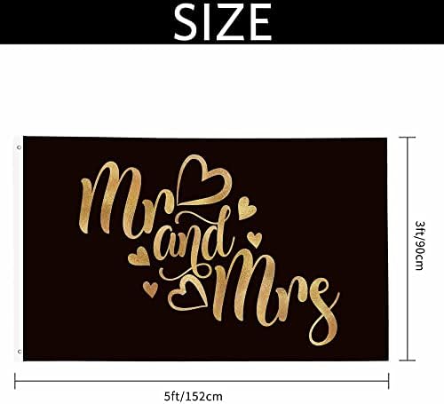Yekiua Mr And Mrs Flag 3X5 Gold Glitter Romantic Lettering UV Fade Resistant Vivid Color - Canvas Header Double Stitched Flag With Brass Grommets Black - Image 2