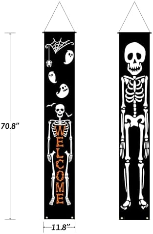 Halloween Banner Decorations Outdoor Indoor Happy Halloween Decor Trick or Treat Decorative Hanging Banners Porch Welcome Signs for Front Door Outside Yard Garland Party Supplies (Skeleton) - Image 2