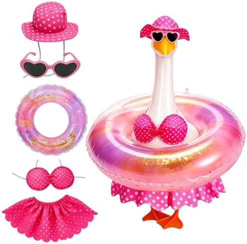 Hawaiian Porch Goose Outfit, Summer Bikini Costume with Sunglasses & Wreath, Fits 23" Goose Statue, Garden Lawn Patio Yard Outdoor Decoration (Pink) by MeiAid