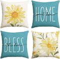 AVOIN colorlife Home Sweet Home Spring Summer Flowers Yellow Throw Pillow Covers, 20 x 20 Inch Blue Cushion Case for Sofa Couch Set of 4 by AVOINcolorlife