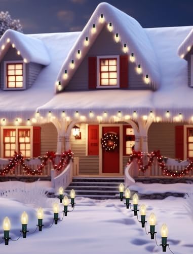 C9 Christmas Pathway Lights, 38 Feet Outdoor String Lights with 25 Bulbs and Marker Stakes, Waterproof Connectable Christmas Walkway Markers Light for Outside Driveway Yard Porch Garden Patio - Image 5