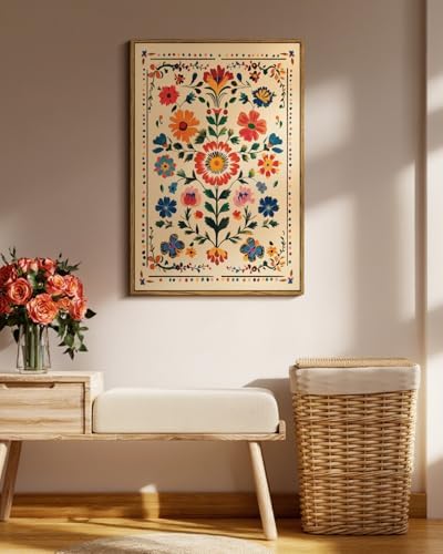 Vintage Floral Framed Canvas Wall Art 16x24 Colorful Flower Painting, Tropical Botanical Nature Boho Bright Vibrant Floral Print, Mexican Traditional Latin Bedroom Home Office Décor - Image 2