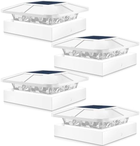 Peasur 4 Packs 4x4 White Solar Post Cap Lights Outdoor with 3 Modes by Peasur