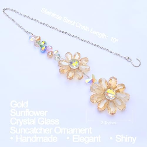 Crystal Flower Suncatcher Hanging Ornament, Rainbow Maker Window Sun Catcher Indoor Outdoor Patio Garden Decor (Gold) - Image 2