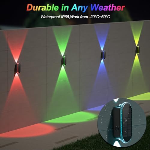 Ellasay Solar Fence Lights Backyark: 6-Pack Fence Lights Solar Powered 8 WRGB Color Modes - Up & Down Waterproof Solar Wall Lights for Outdoor/Yard/Poolside/Porch/Patio/Railing - Image 5