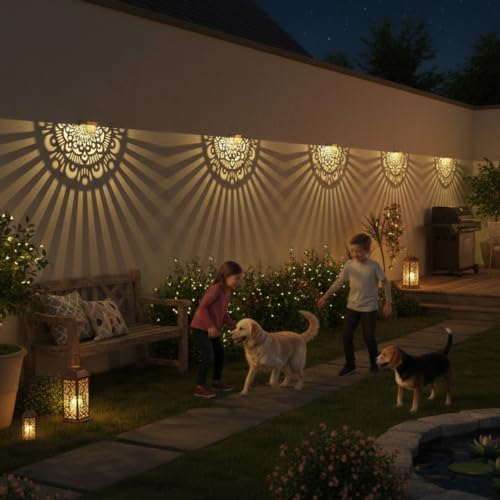 6 Pack Solar Fence Lights Outdoor Wall Lights Gold Plastic Solar Powered Deck Step Stair Lights Mandala Theme Waterproof Fence Solar Light for Garden Post Patio Backyard Yard Decor - Image 3