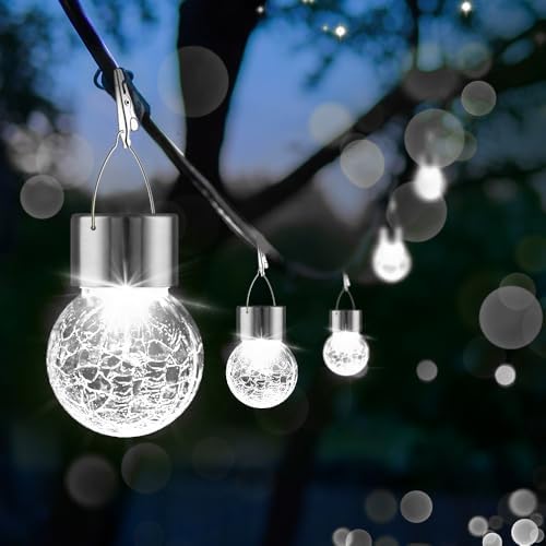 Solar Lights Outdoor Hanging Decorative Globe 8 Pack, Waterproof Solar Lantern with Handle and Clip, Solar Powered Glass Ball Lights for Garden Yard Fence Tree Umbrella Holiday Décor, Cold White - Image 2