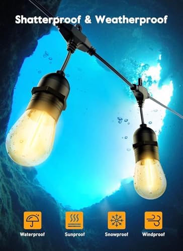 Outdoor String Lights, 52FT 15 Bulbs Shatterproof Patio Lights with Remote - Image 6