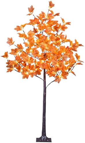 LIGHTSHARE 5FT 96LED Artificial Lighted Maple Tree Warm White Halloween Fall Decorations Indoor Ourdoor, Orange by Lightshare