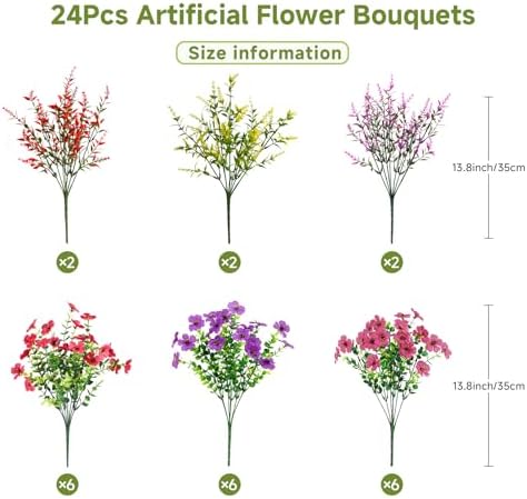 SHareconn 24 Bundles Artificial Flowers for Outdoors UV Resistant Decor - Image 2
