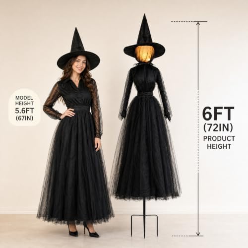 TW SHINE Halloween Witch Decorations Outdoor, 6 FT Set of 3 Holding Hands Witches Stakes with Glowing Face, Lighted Halloween Decor for Party Yard Lawn Porch Garden Haunted House Props - Image 3