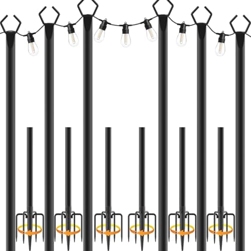 NUERPO 6 Pack String Light Poles,Metal Poles for Hanging Outdoor Light Strings,6 Pack 10 FT Light Poles Stand for Outside Garden,Patio,Wedding,Backyard,Deck,Party by NUERPO