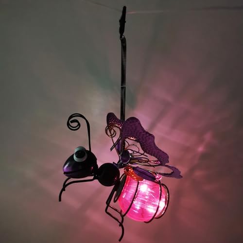 Honeybee Solar Lantern Garden Decor, LED Hanging Solar Dragonfly Decoration, Patio Yard Butterfly Sculptures, for Outdoor Bug Decorations, Waterproof and aesthetically Pleasing (Color : Blue) - Image 6