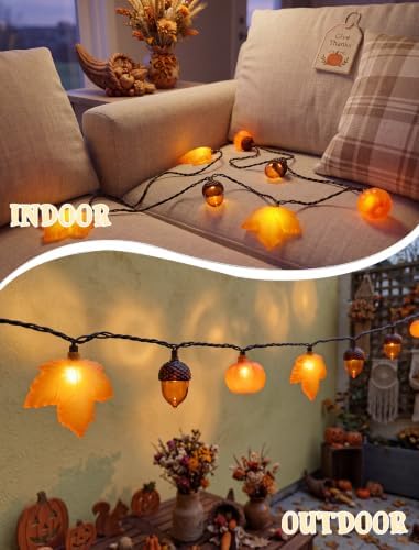 8.5FT Thanksgiving LED String Lights Plug-In 10 Pumpkin Leaves Acorn Decor - Image 5