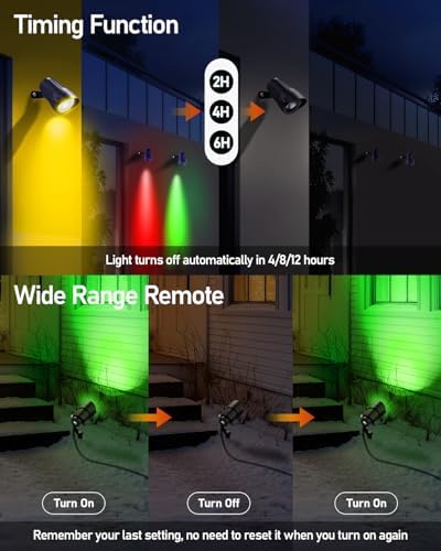 HIBOITEC 12W Christmas Spotlight Outdoor with Plug Timer Color Changing 120V Landscape Lighting Waterproof Dimmable LED Spot Light for Yard Christmas Outside House Garden Tree Decoration 6Pack - Image 5