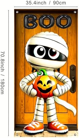 BlissYard Halloween Mummy Pumpkin Door Cover 35x71 Inch Polyester - Image 3