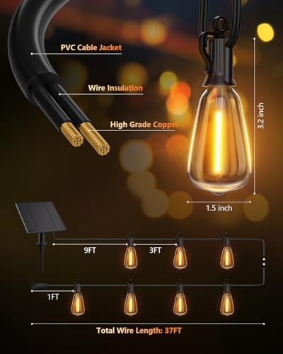 Brightown 37FT Solar String Lights Outdoor, 10+1 Shatterproof LED Lights - Image 6