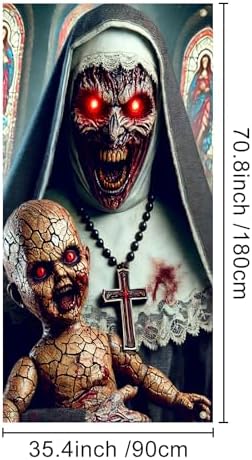 IVN Halloween Creepy Nun Doll Door Cover Decorations 35x71 Inch - Image 3