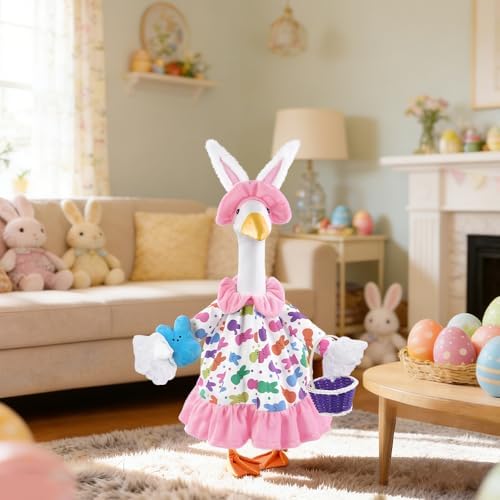 Easter Goose Outfit with Purple Basket for 23" Porch Goose Holiday Bunny Hat Costume Easter Party Outdoor Garden Patio Yard Lawn Art Decoration - Image 5