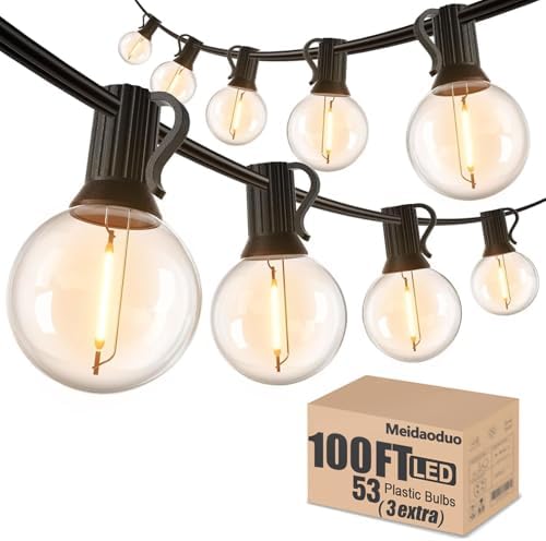 100FT LED String Lights Outdoor Waterproof G40 Globe String Lights with 52 Shatterproof Bulbs(2 Extra), Dimmable Connectable Patio Lights String for Hanging Bistro Backyard Gazebo Lights by Meidaoduo
