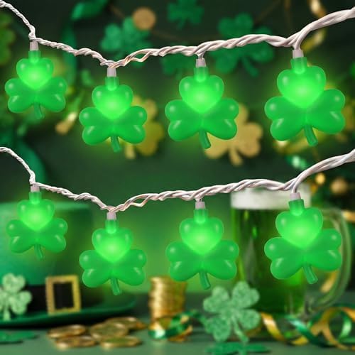 Shamrock String Lights, 8.5Ft St Patrick's Day Decorations String Lights with 10 Green Clover Lights, Connectable Shamrock Indoor Fairy Lights for St Patrick's Day Party Irish Holiday Garden Decor by Doratale