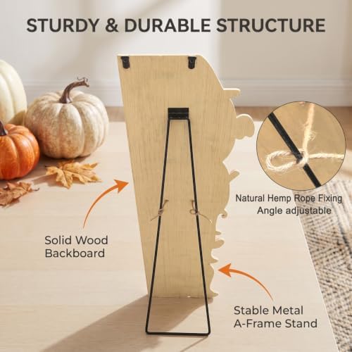Welcome Sign Stand for Front Door, 47" Vertical Autumn Welcome Porch Sign Wall Hanging for Outdoor Patio Garden, Rustic Large Tall Porch Leaner Decor for Thanksgiving (ghost, colorful) - Image 4