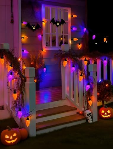 Halloween C9 String Lights Outdoor, 26.4Ft C9 Halloween Decorations Lights with 50 LED Orange and Purple Lights Waterproof, Hanging Plug in Lights String for Outside Holiday Party Patio Yard Decor - Image 5