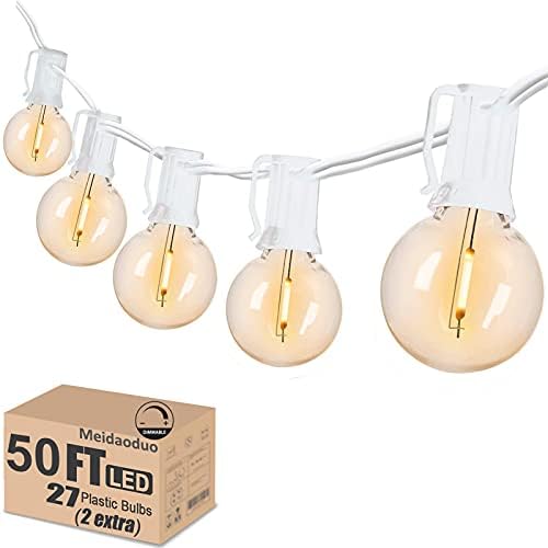 Outdoor Globe String Lights White - G40 Outdoor Lights Patio String Lights Linkable Waterproof with 27 Shatterproof Clear Bulbs(2 Extra) for Wedding Party Pergola Gazebo Lights by Meidaoduo