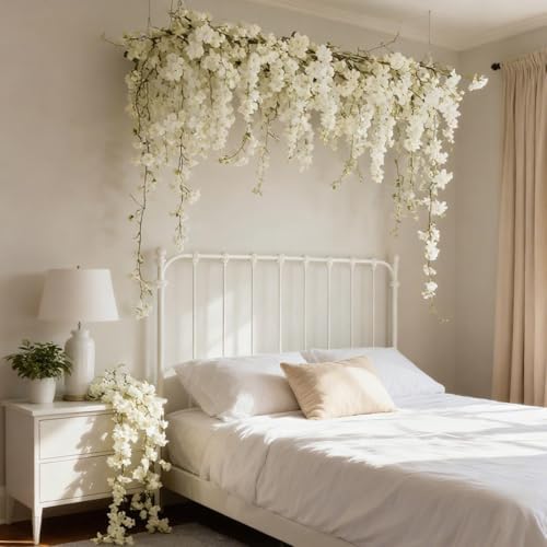 2PC 11.8FT White Cherry Blossom Flowers Garland for Decoration - Image 7