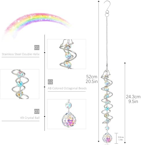 20.5in Crystal Suncatcher Gazing Ball Spiral Wind Spinner Garden Decor - Image 4