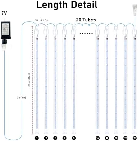 Aluan Christmas Meteor Shower Lights Outdoor, 20 Tubes 16 inch 720 LED Plug in Waterproof Falling Rain Lights for Xmas Halloween Holiday Trees Yard Roof Decoration, Multicolor - Image 2