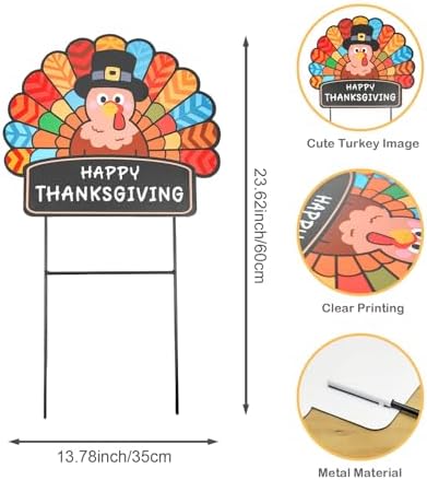 Thanksgiving Decorations Outdoor - Metal Turkey Yard Stakes Happy Thanksgiving Fall Harvest Thanksgiving Yard Stakes Welcome Sign for Garden Patio Lawn Yard Fall Autumn Outdoor Decor 23.62×13.78 Inch - Image 2