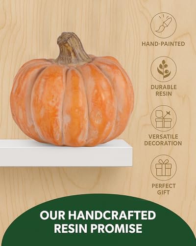 GoGnome Set of 3 Decorative Pumpkins – Resin Fall Harvest Décor in White, Sage Green & Orange, Rustic Autumn Table Centerpiece for Thanksgiving Farmhouse Home Decoration (White) - Image 3