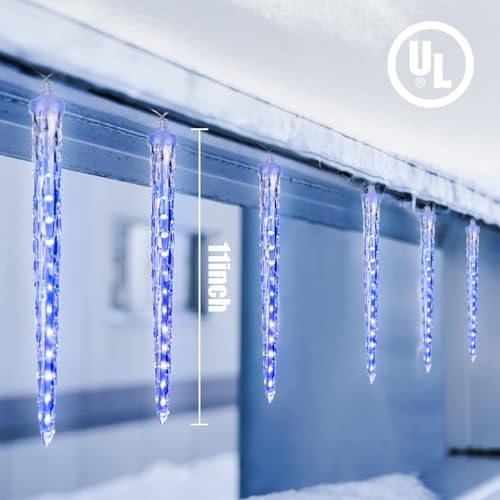 Brightown Christmas Meteor Shower Icicle Lights Outdoor, 2 Pack Total 40ft with 40 Large Tube 960 LED Dropping Effect, Waterproof Decorations for House Eave Roofline, Blue - Image 6