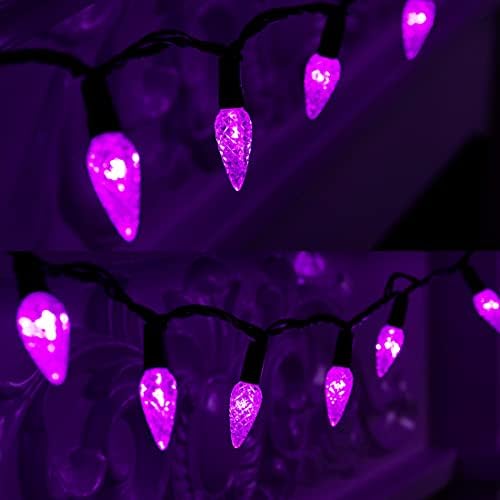 WATERGLIDE Halloween C6 String Lights, 33ft 100 LED Black Wire Fairy Lights with 29V Safe Adaptor, 8 Lighting Mode, Waterproof for Indoor Outdoor Patio Xmas Tree Party Decor, Purple - Image 2