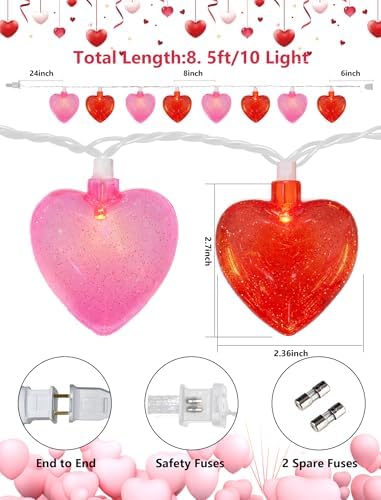 GOOTHY Heart String Lights, 8.5Ft Valentine's Day Decorations String Lights with 10 Pink and Red Heart Lights, Plug in Heart Fairy Lights for Bedroom Home Wedding Indoor Outdoor Valentine's Day Decor - Image 2