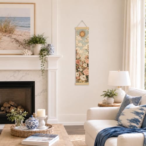 Sun Floral Porch Decor Banner, 31.5 x 7.8 Inch Canvas Hanging Banner with Wooden Rods, Cloud Garden Wall Accent for Entryway, Patio, Living Room, Indoor Outdoor Display - Image 4