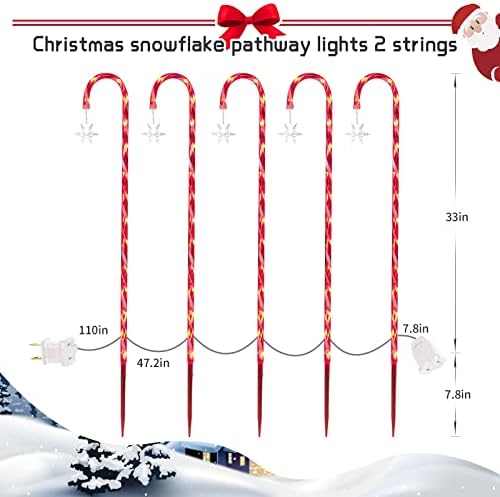 10PCS 33" 160LED Christmas Candy Cane Lights with Stakes & Snowflake, Christmas Candy Cane Pathway Marker Lights Waterproof 11 Lighting Modes Outdoor Decorations - Image 5